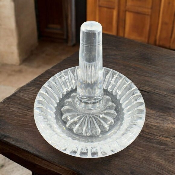 Czech Clear Crystal Glass Bohemian Ring Holder Tapered Trinket Jewelry Holder - Picture 1 of 11